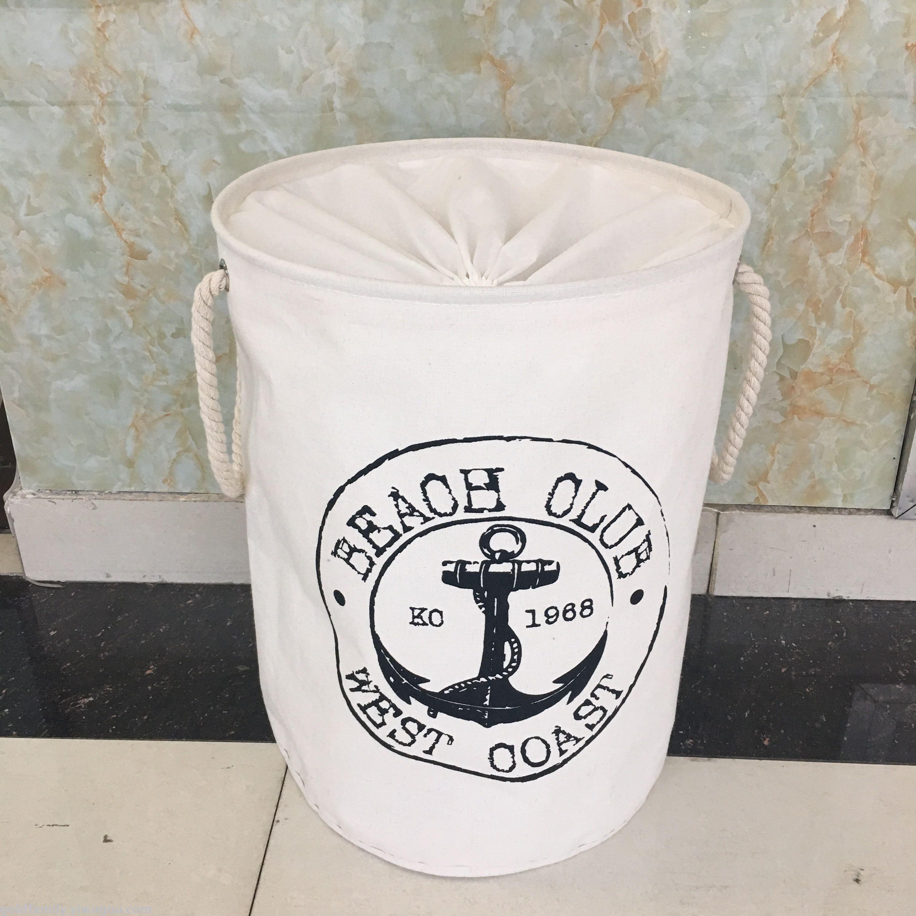 Manufacturers Direct Cotton Hemp Waterproof Bundle Mouth Storage Bucket Dirty Clothes Basket Folding Basket Specification drawing