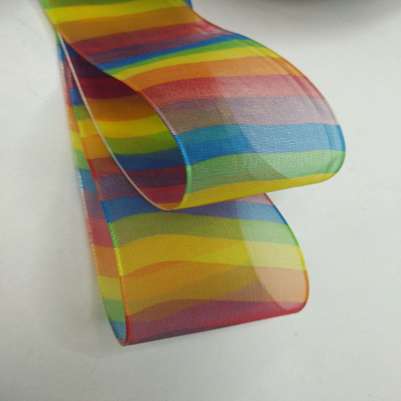 12 minutes 4 cm horizontal striped seven-color rainbow gauze ribbon hair accessory clothing bow accessory Specification image