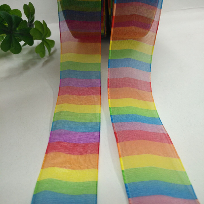 12 minutes 4 cm horizontal striped seven-color rainbow gauze ribbon hair accessory clothing bow accessory Application Scenario