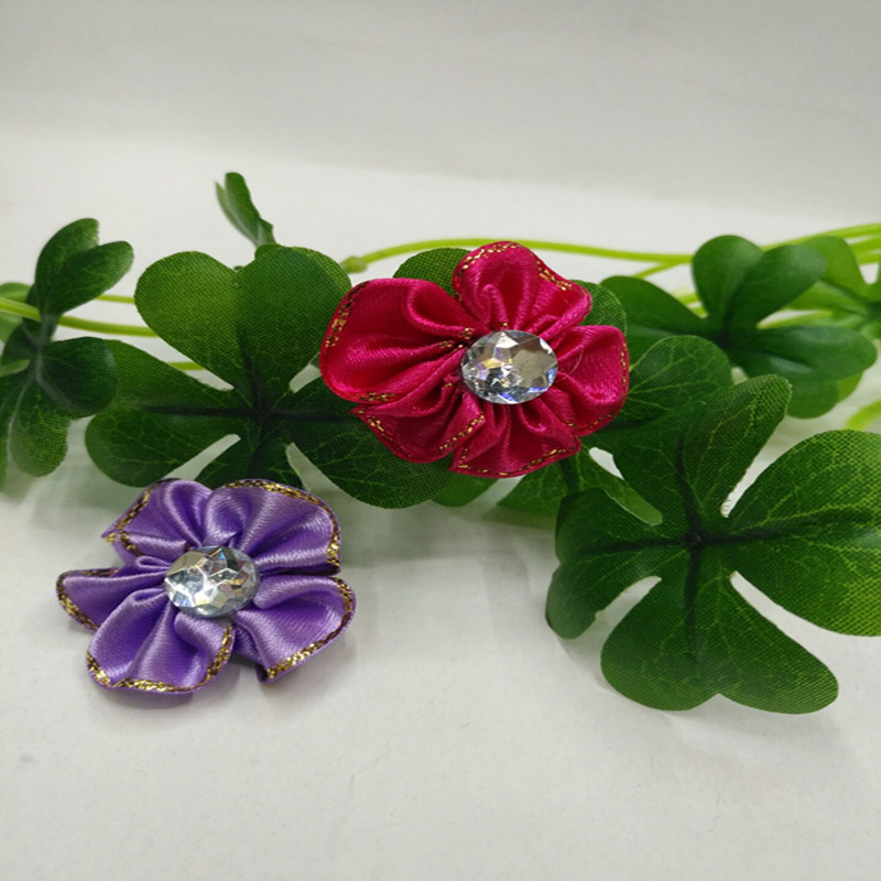 3 cm diamond-encrusted gold-rimmed ribbon flower clothing, hair accessories, packaging accessories