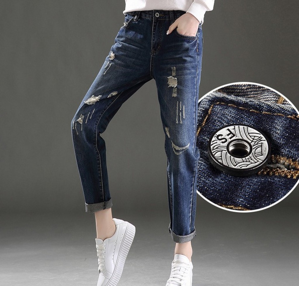 Ripped jeans, capri pants, loose straight-leg pants for women, light-colored bf beggar pants, spring and autumn pants Specification image