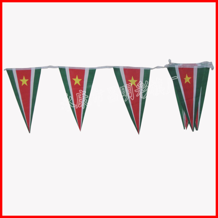 苏里南三角国旗,春亚纺三角串旗,20面一串厂家热销串旗