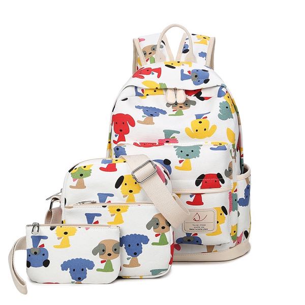 晨瑞晨瑞帆布双肩包三件套女士旅行背包书包