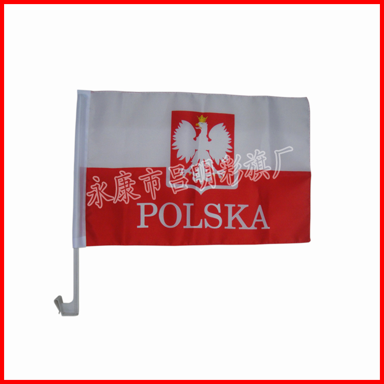 厂家批发供应30*45cm波兰车旗 170T涤沦布车窗旗