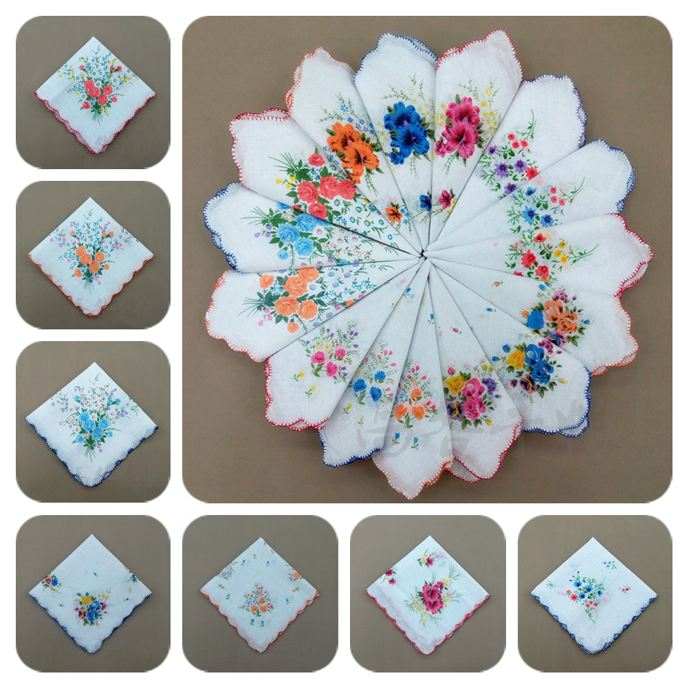30 cm pure cotton classic old white crescent printed lady's handkerchief handkerchief square towel thumbnail