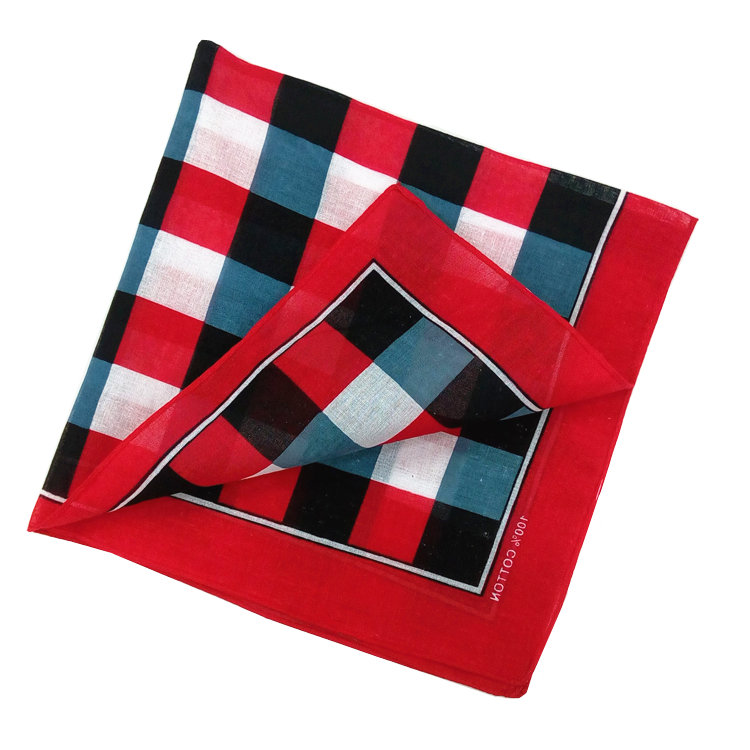 Pure cotton 55-cm headscarf outdoor multifunctional custom changeable headscarf black red white blue grid thumbnail