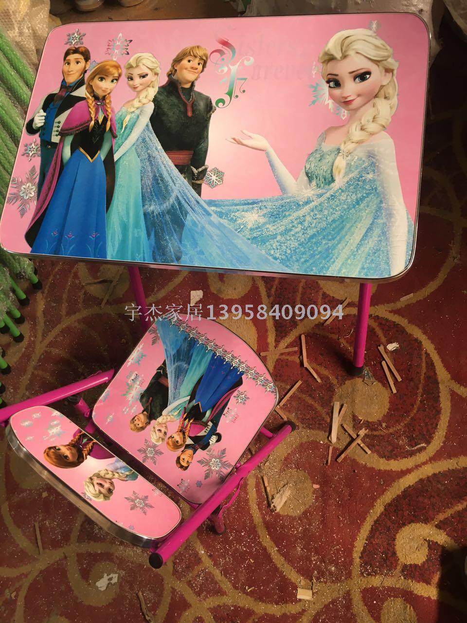 Folding desks, student desks, cartoon double-sided desks and chairs, student study desks details Picture