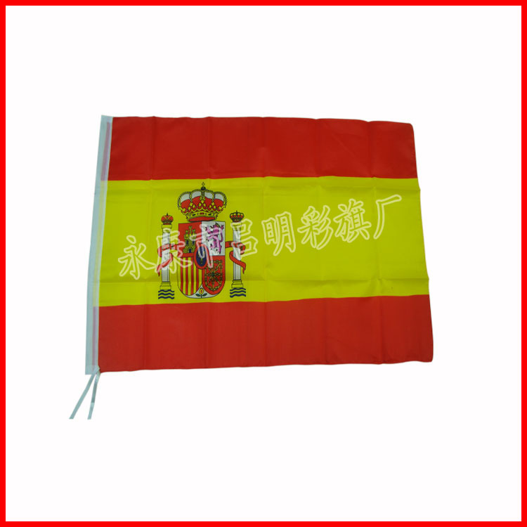 厂家供应60*90cm西班牙国旗单线缝边带白色腰布热销中