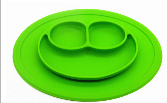 Smiling silicone one-piece placemats, plates, compartments, infant and toddler complementary food boxes, plates, baby silicone plates details Picture