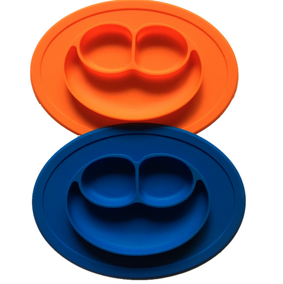 Smiling silicone one-piece placemats, plates, compartments, infant and toddler complementary food boxes, plates, baby silicone plates