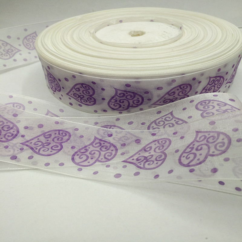 12分4公分爱心印点粗边纱带头饰服饰蝴蝶结纱带辅料