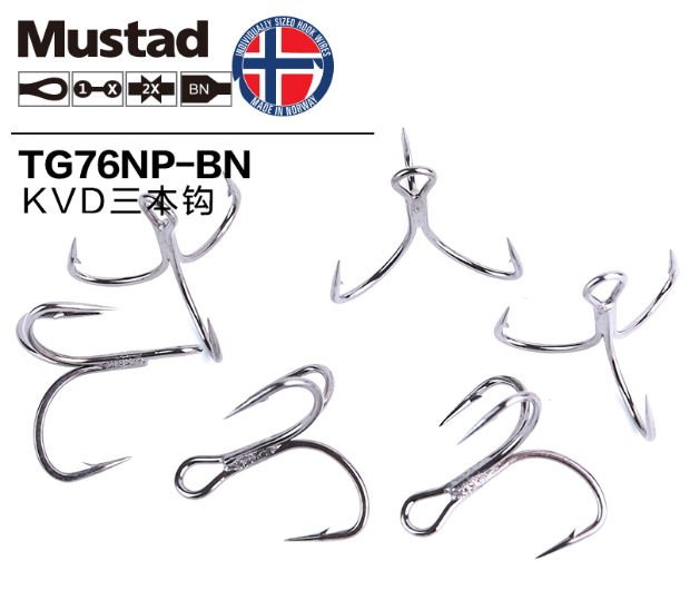 Mustad Norwegian hook, KVD three-book hook, Lure hook, three-anchor hook, sea fishing hook Specification image