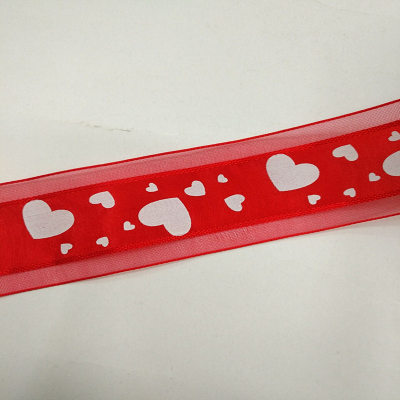 12 minutes and 4 cm heart-shaped dot middle satin edge gauze head decoration clothing bow gauze ribbon accessories Specification image