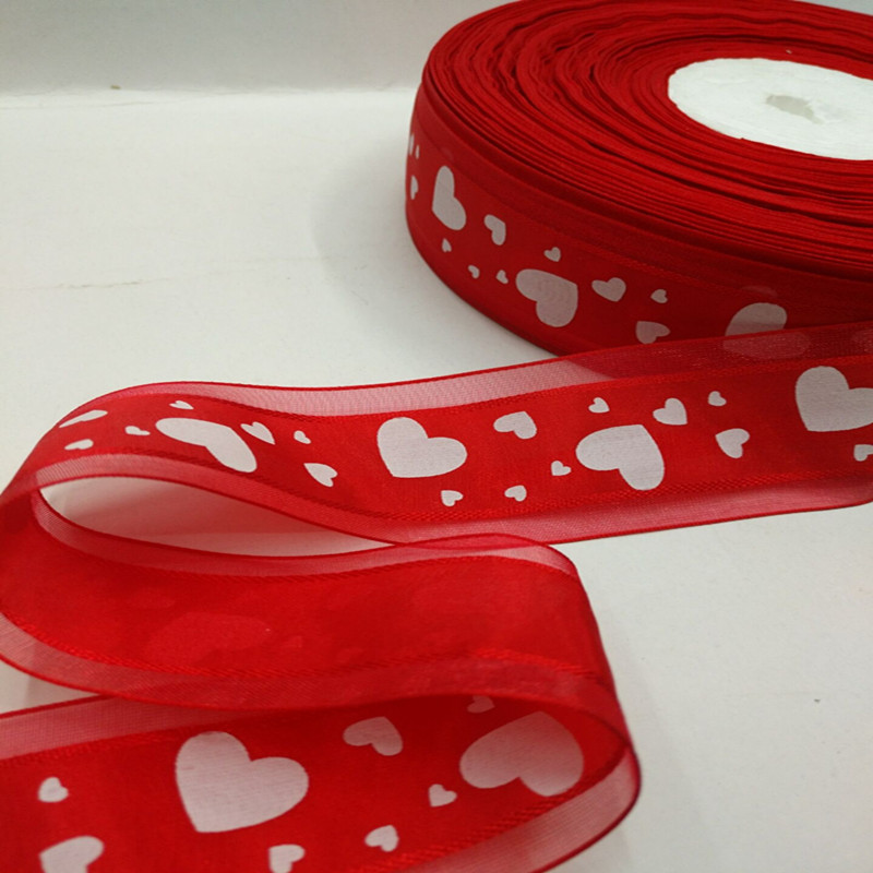 12 minutes and 4 cm heart-shaped dot middle satin edge gauze head decoration clothing bow gauze ribbon accessories details Picture