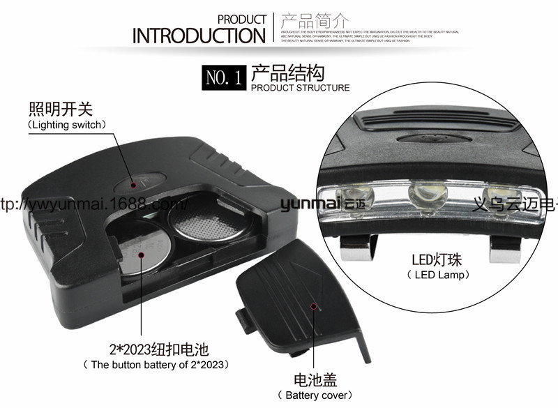 批发 3*LED帽檐灯 夹帽式手电 户外 帽沿灯 钓鱼灯细节图