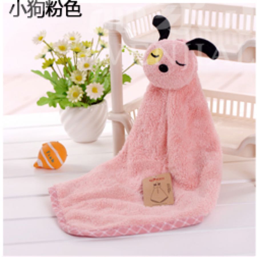 Coral fleece cute animal head hand towel, kitchen and bathroom little monster hanging towel