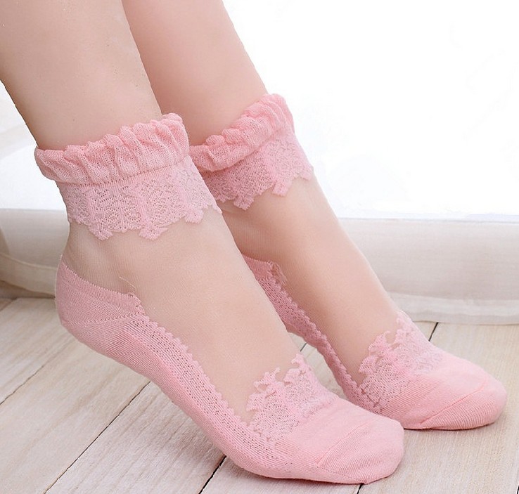 蕾丝花边船袜透明隐形水晶袜薄款防滑百搭女士短袜产品图