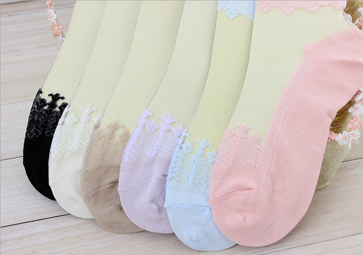 蕾丝花边船袜透明隐形水晶袜薄款防滑百搭女士短袜细节图