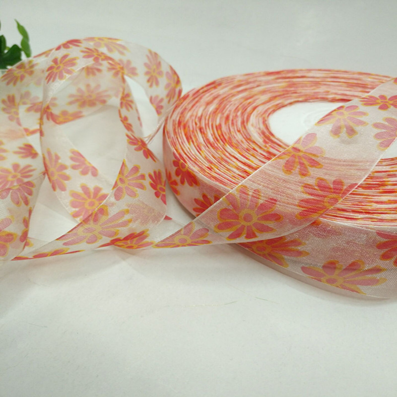 8 minutes 2.5 cm orange flower-patterned printed gauze headpiece clothing bow ribbon Application Scenario