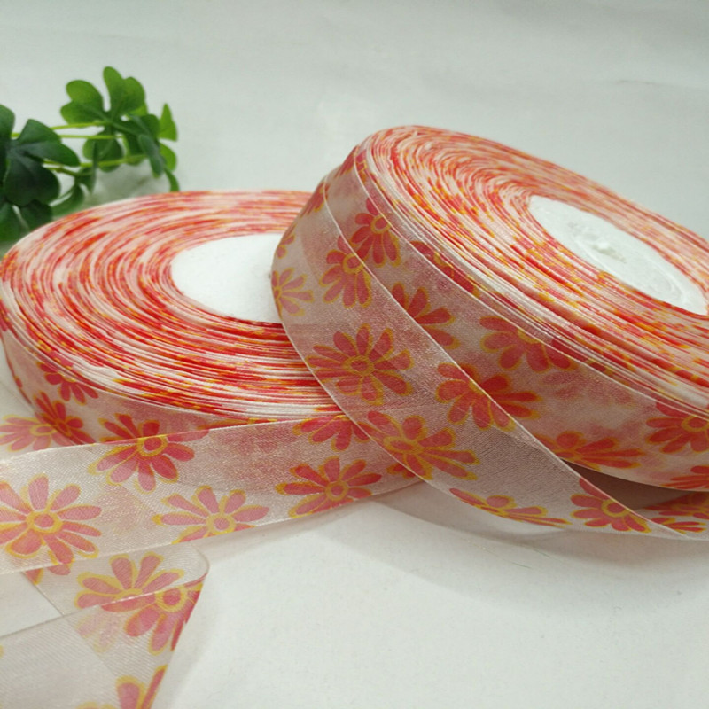 8 minutes 2.5 cm orange flower-patterned printed gauze headpiece clothing bow ribbon