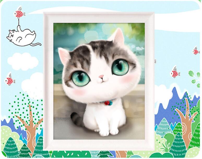 新款5d钻石画卡通可爱猫咪魔方钻点钻粘贴画
