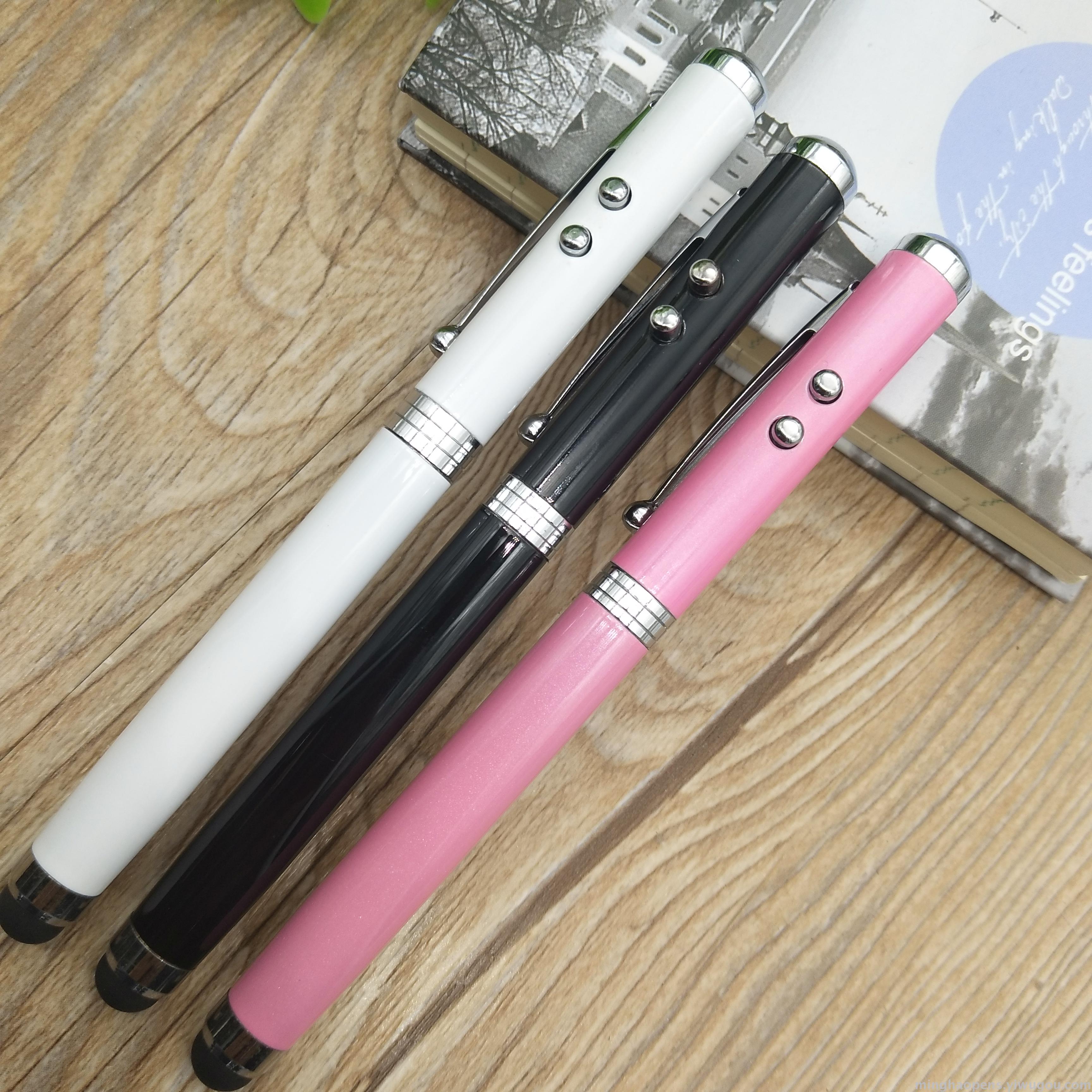 Customized LOGO multi-functional metal ballpoint pen and lamp pen for three-in-one laser business gift pen details Picture