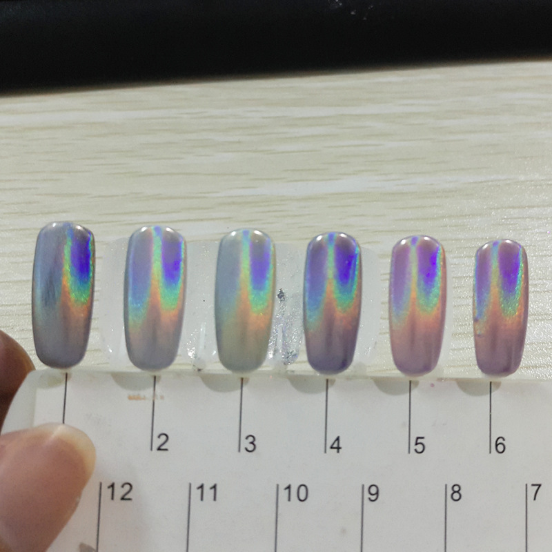 美甲高档彩虹镭射粉七彩魔镜粉 银色指甲贴幻彩细节图