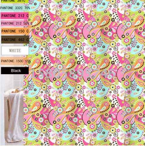 Factory direct sales: PEVA printed thickened bath curtain, with 12 sets of colorful gourd rings details Picture