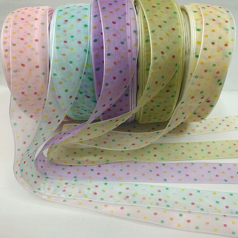 8 minutes 2.5 cm multi-color printed dot yarn tape, gift packaging, hair accessories, clothing yarn tape accessories Application Scenario