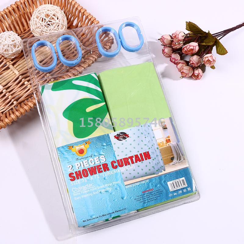 厂家直销：爆款2PCS装浴帘，一花一素色配套