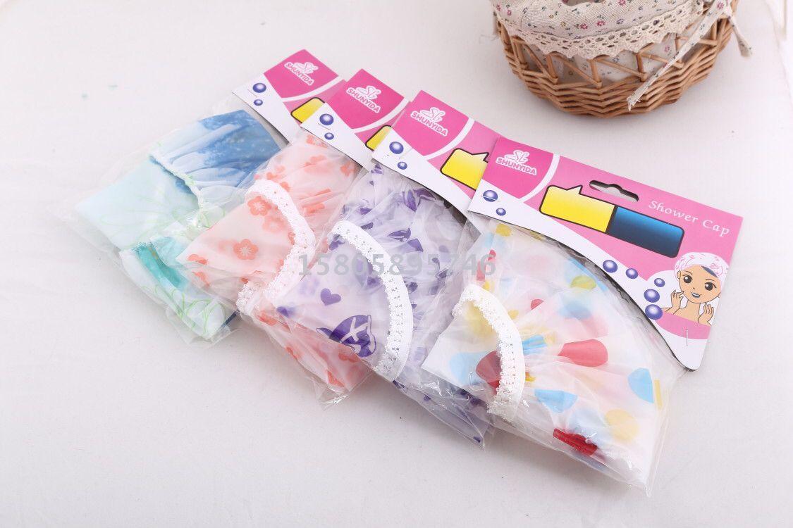 厂家直销：PEVA印花花边浴帽，防水防霉产品图