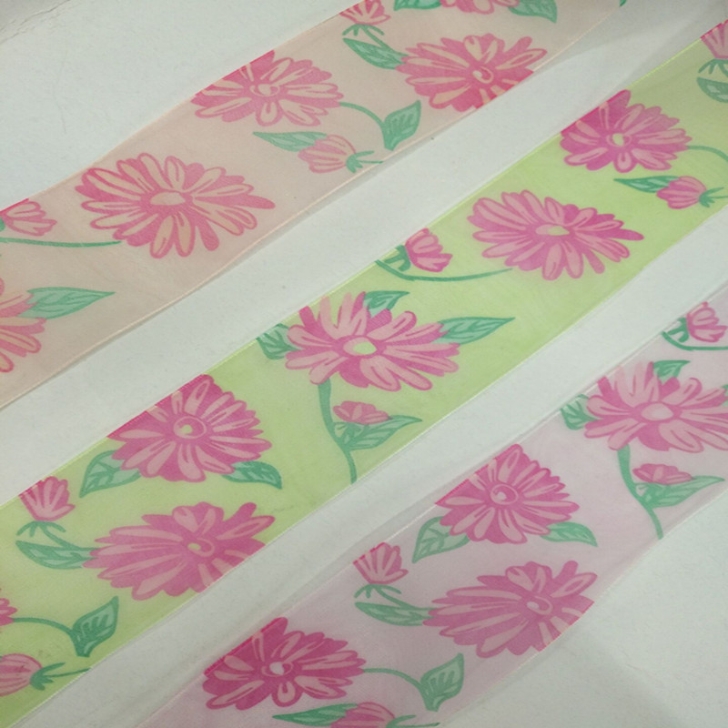 12 minutes 4 cm two-color lotus leaf printed gauze ribbon, clothing gift packaging ribbon accessory Application Scenario