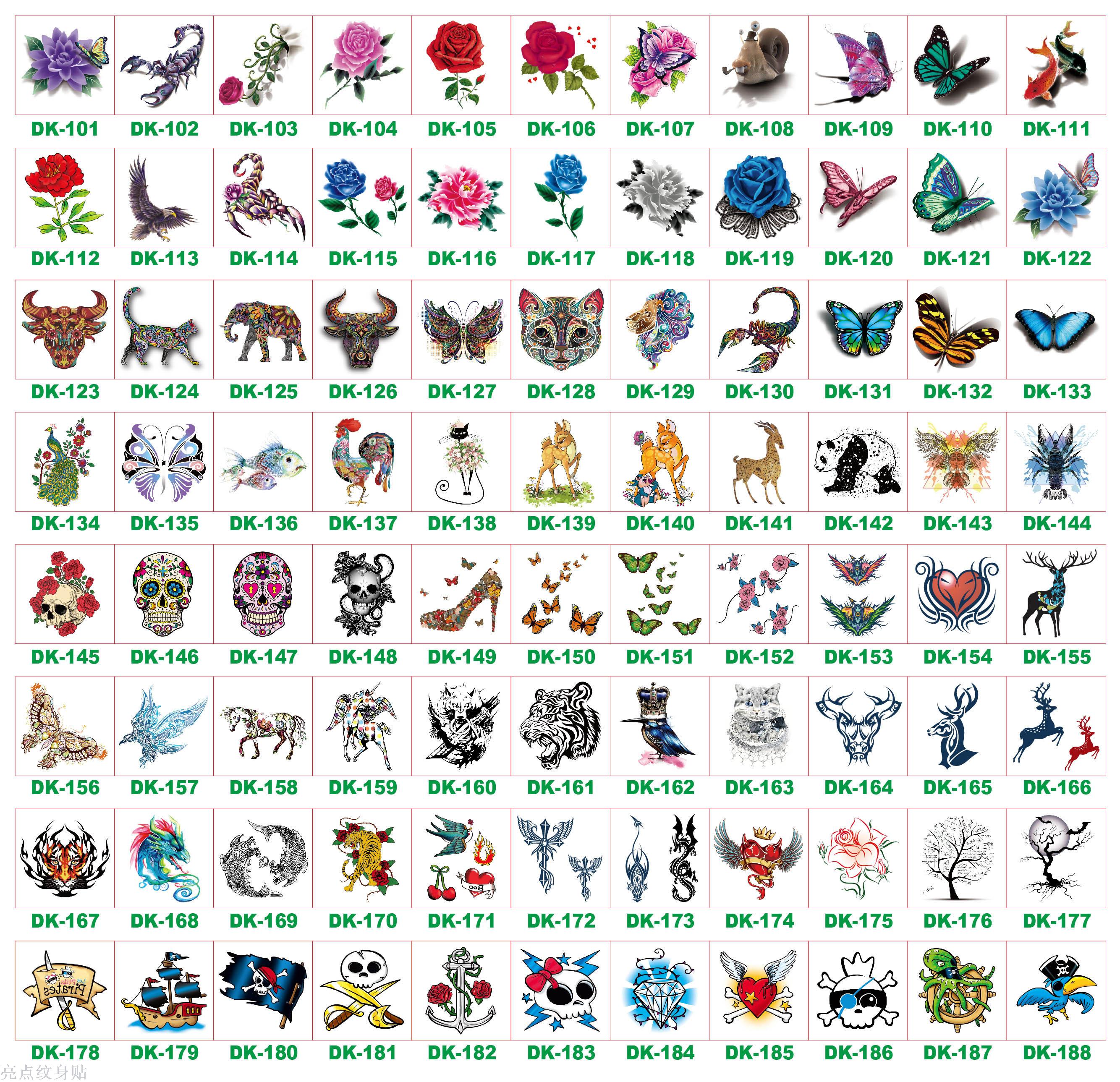 小方块纹身贴纸印刷精美，款式多样，色彩鲜艳.防水性佳
