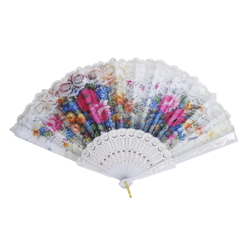 White Pole Folding Fan Chinese Style Lace Lace Fan Gift Ancient Style Dance Small Fan Specification drawing