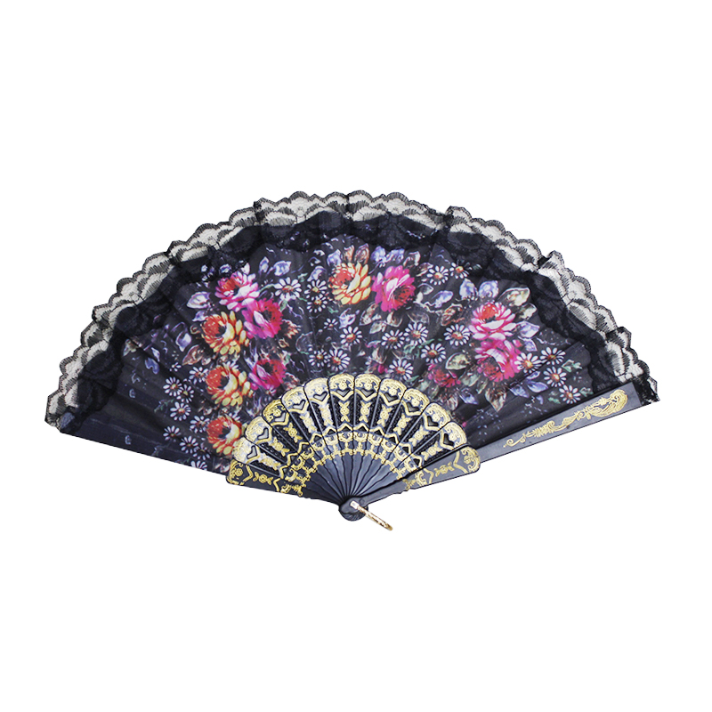 Black Pole Folding Fan Chinese Style Lace Lace Fan Gift Ancient Style Dance Small Fan details Picture