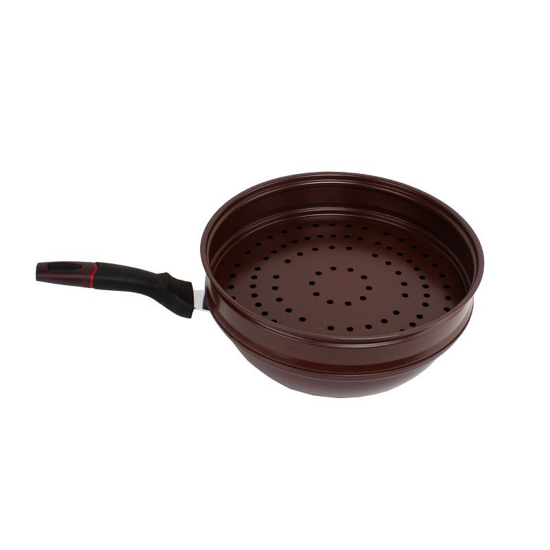 不沾麦饭石五件套锅具 炒锅蒸锅麦饭石真空套装锅具产品图