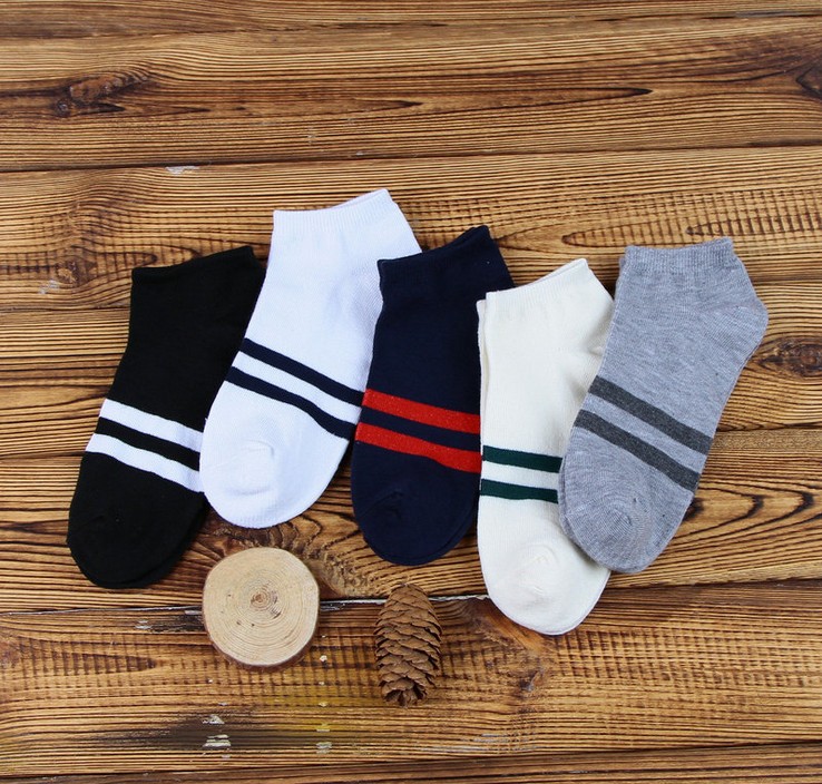 新款英伦风运动短袜隐形男袜船棉透气吸汗二条杠袜子