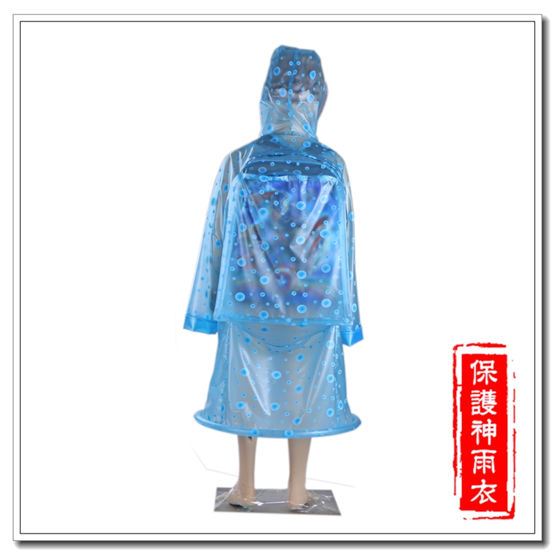 Y：503背包式学生雨衣儿童圆点雨披雨衣吹气式帽檐和下摆产品图
