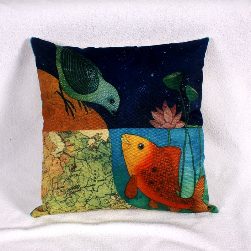 2017 New oil painting underwater creature cotton and linen pillow, printed pillow, linen pillow cover Specification image