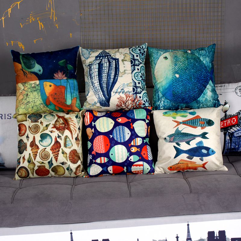 2017 New oil painting underwater creature cotton and linen pillow, printed pillow, linen pillow cover