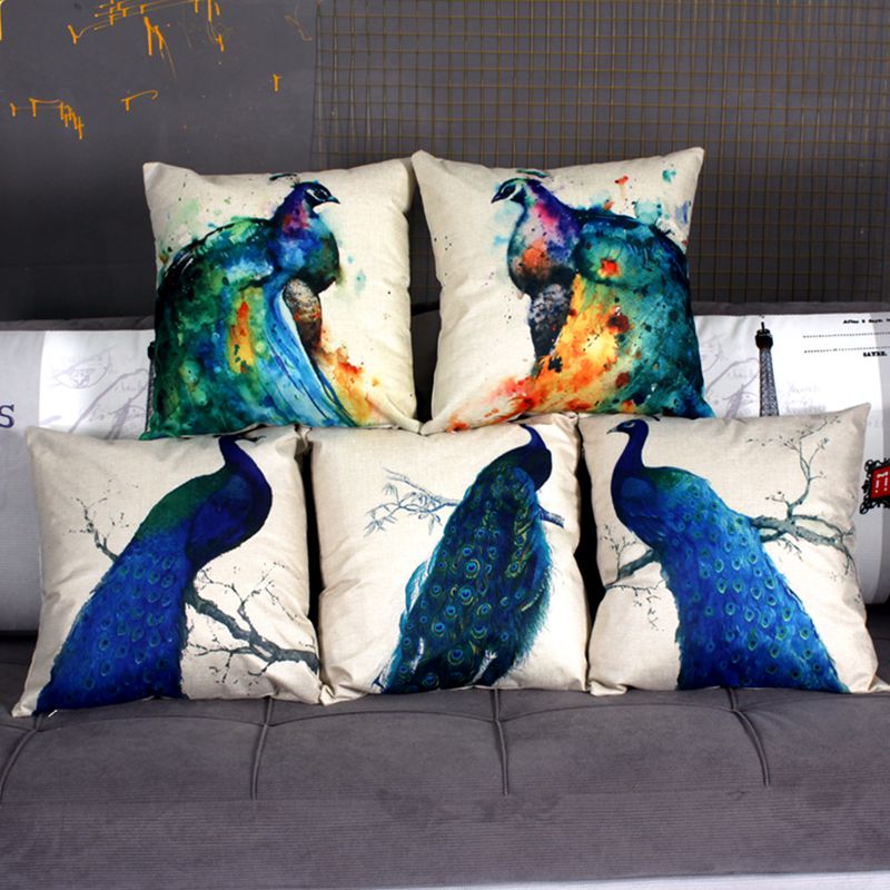 Cotton and linen peacock creative gift pillowcase, office car sofa cushion cover, pillow