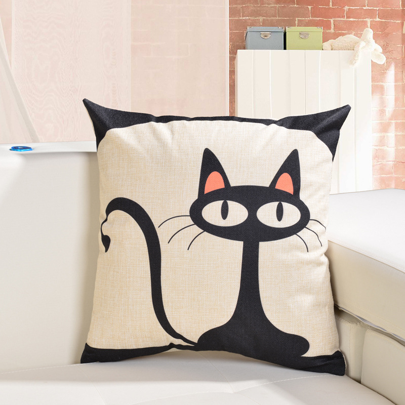Wholesale heat transfer printed cartoon cat throw pillows, personalized printed throw pillow covers, sofa cushions, and pillow covers