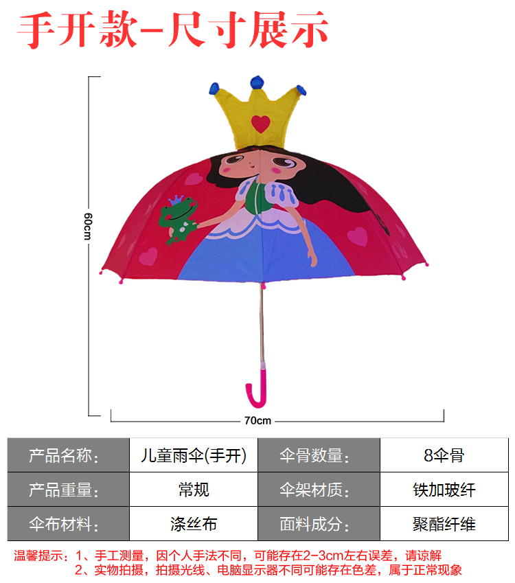 创意儿童伞卡通伞公主伞宝宝伞晴雨伞带耳朵童伞产品图