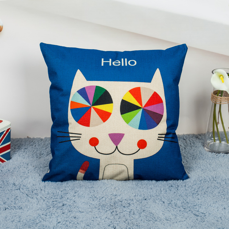 Wholesale heat transfer printed cartoon cat throw pillows, personalized printed throw pillow covers, sofa cushions, and pillow covers Specification image
