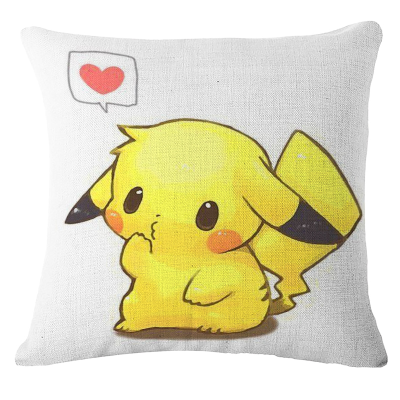 Customized cartoon printed Pikachu, cotton and linen printed sofa, car cushion and pillowcase from the manufacturer details Picture