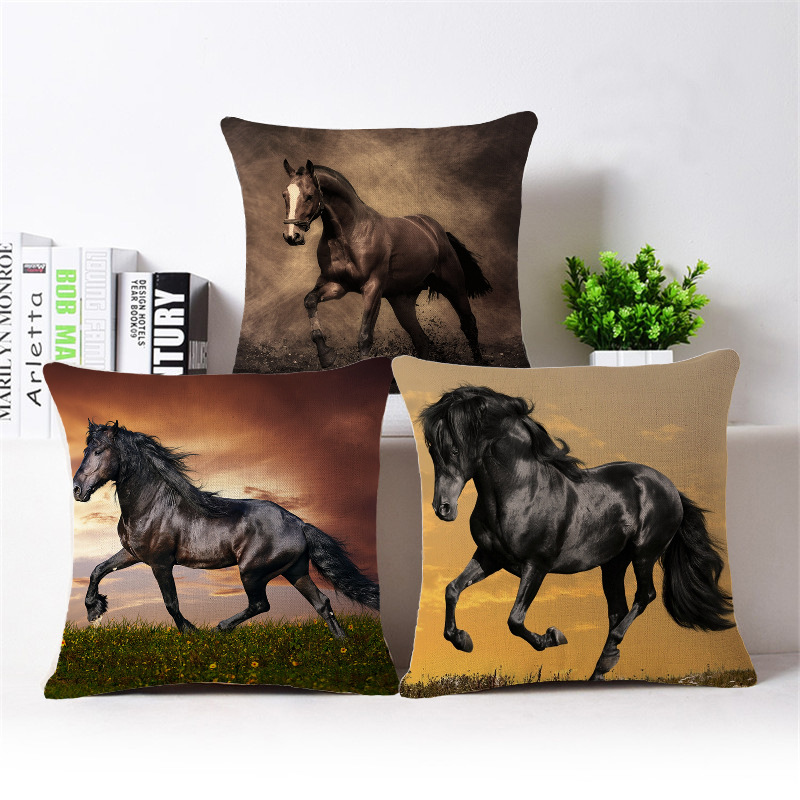 New Chinese-style modern horse cotton and linen pillowcase, cushion cover and sofa pillow