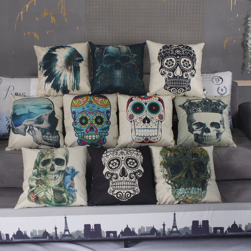 Digital printing factory direct sales of cotton and linen skull pillowcases, creative car pillows, custom seat cushions