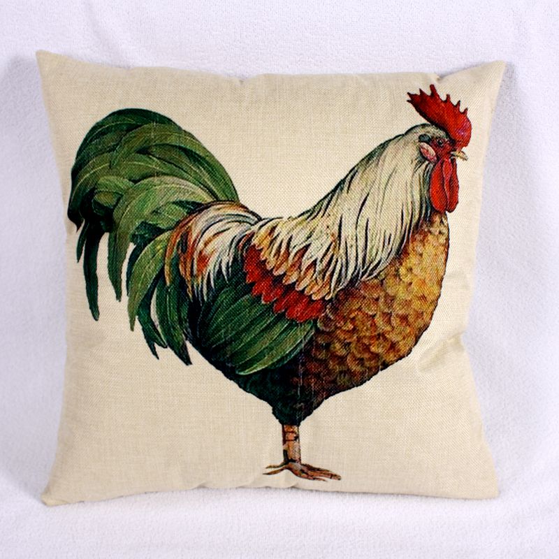 Factory direct sales of artistic and simple chicken oil painting pillow, watercolor painting cotton and linen pillow cover Specification image