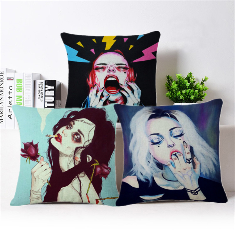 Wholesale cotton and linen rebellious girl pillowcase manufacturer, car sofa pillows, cushions and backrests