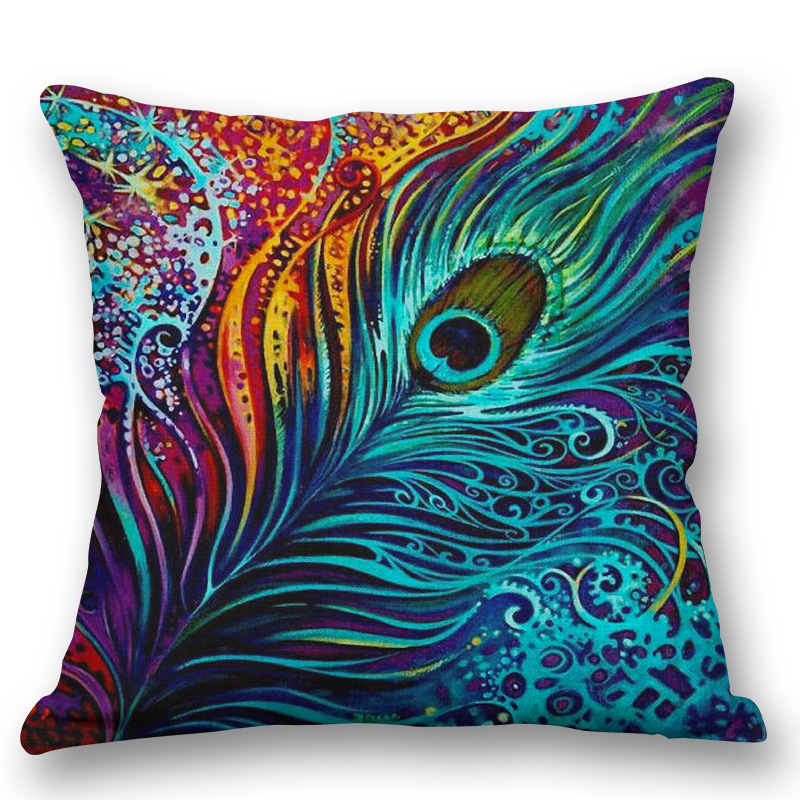 厂家直销孔雀沙发抱枕棉麻抱枕套床头靠枕午休枕抱枕套产品图